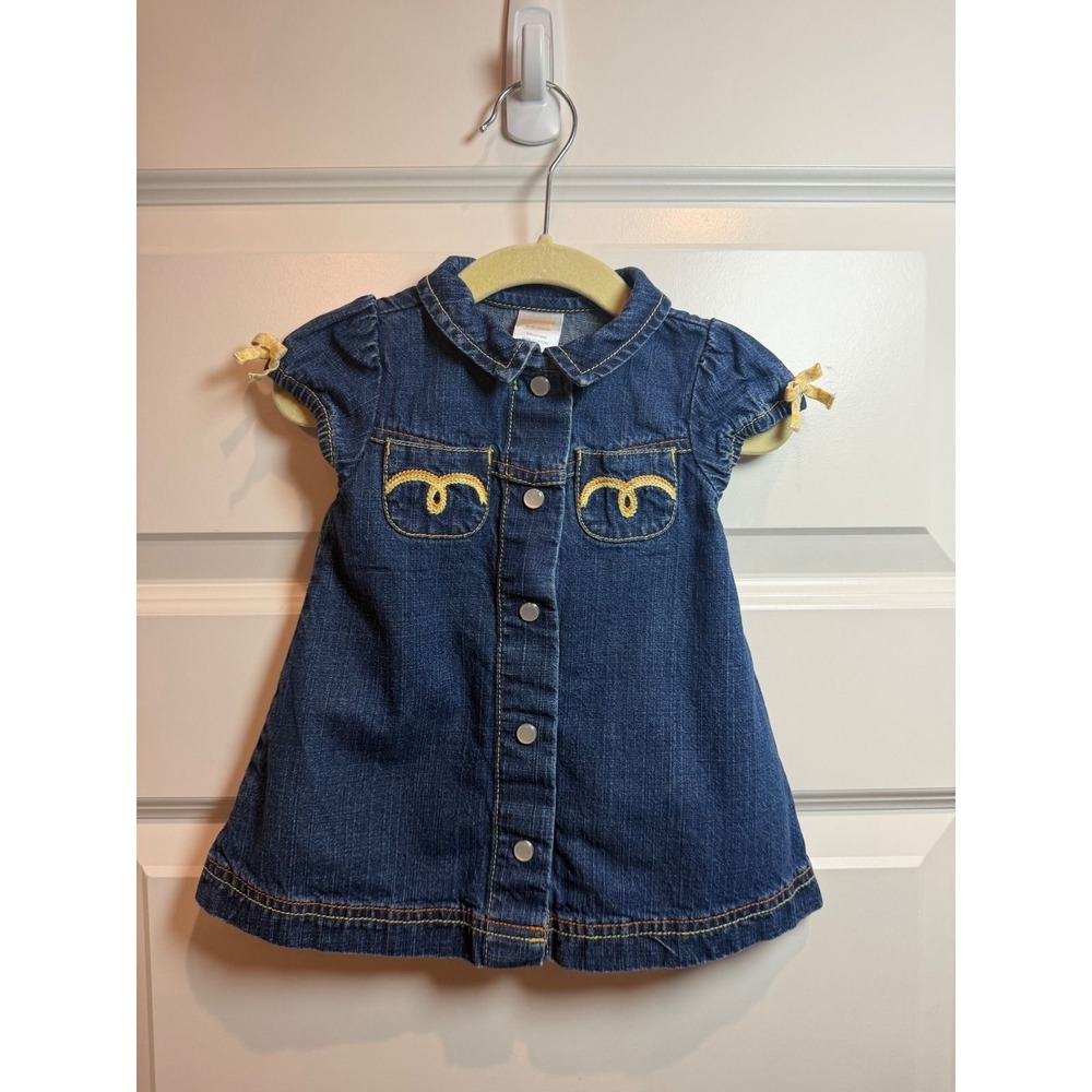 Gymboree Baby Girl Denim Snap Front Dress Dark Wash 3-6 Months Blue Puff  Y2K